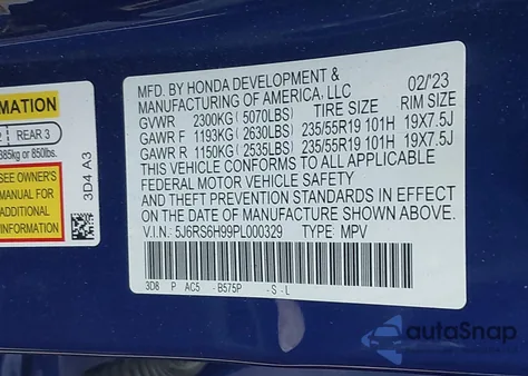 2023 Honda Cr-V Hybrid Sport Touring из США, поврежденный, VIN 5J6RS6H99PL000329